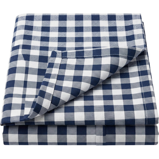 Bleot Checkered Cotton Tablecloth Navy 52 x 70 in