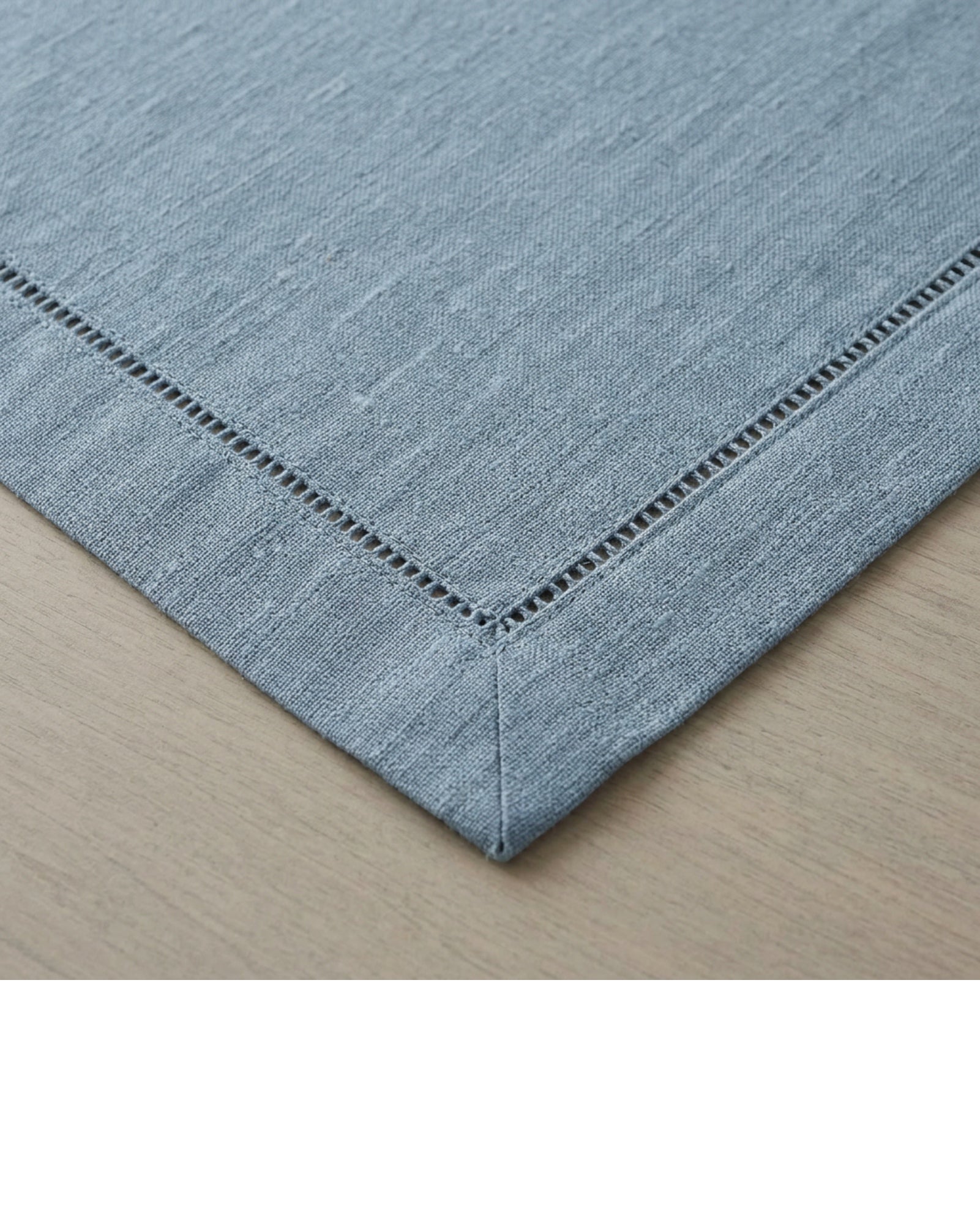 Bleot Washed Flax Linen Hemstitch Tablecloth 150 x 250 cm Dusty Blue - Detail view