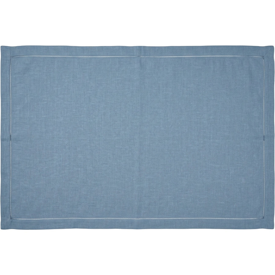 Bleot Washed Flax Linen Hemstitch Tablecloth 150 x 250 cm Dusty Blue