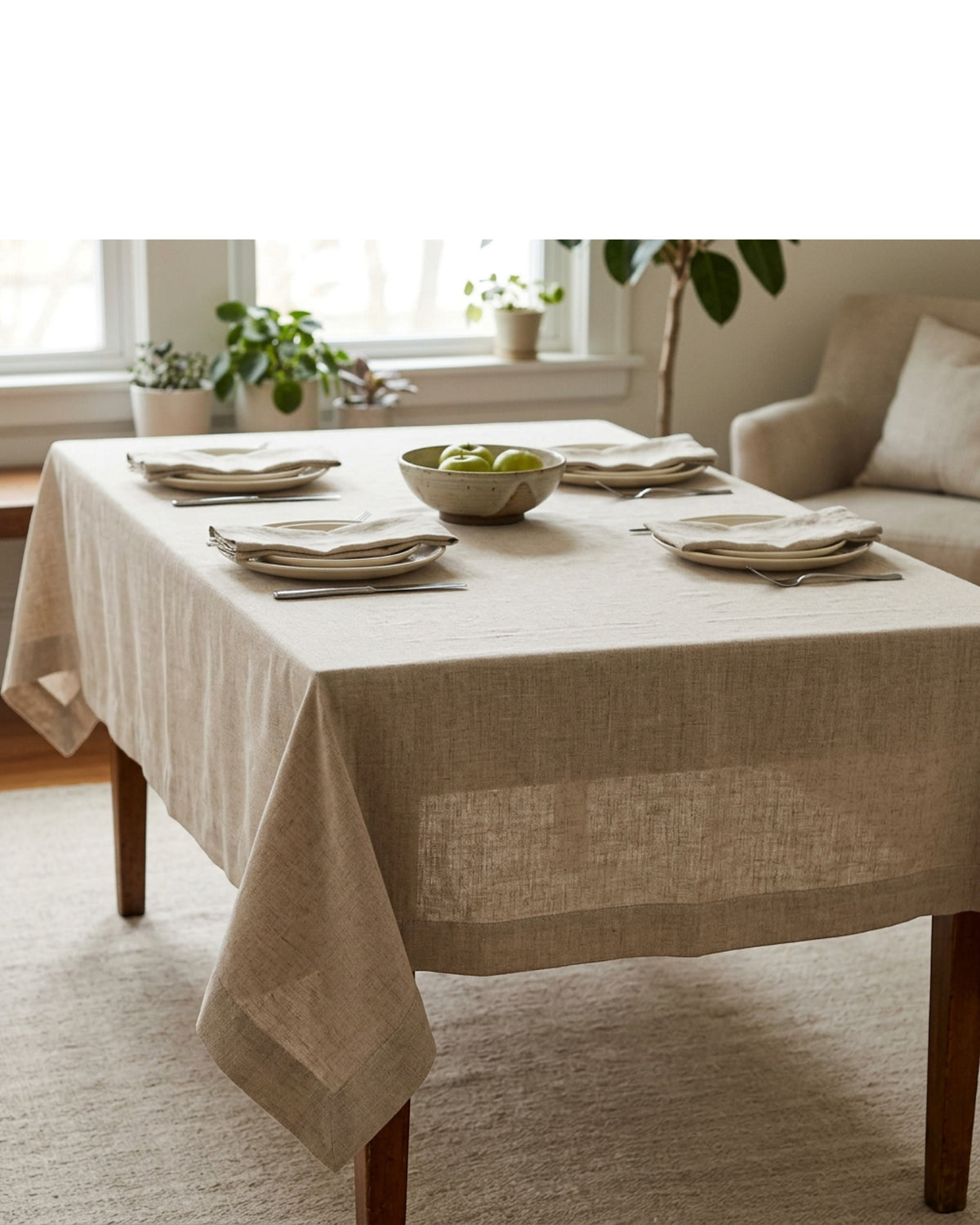 Bleot Linen Blend Tablecloth Oatmeal 60 x 84 in